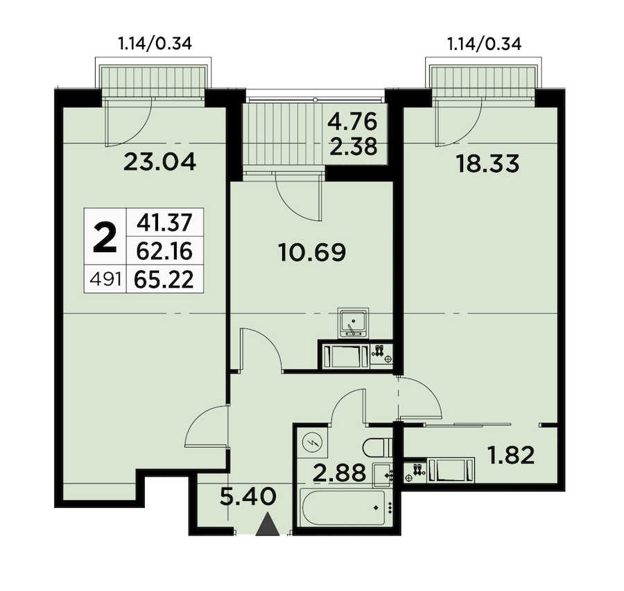 2-комнатная квартира 65.22 м², 14/14 эт., ЖК «GloraX City Zanevsky»